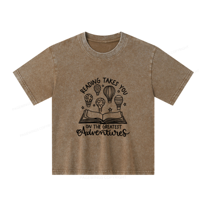 Pagewings Reading Adventures Book Unisex Kids Washed T-shirt