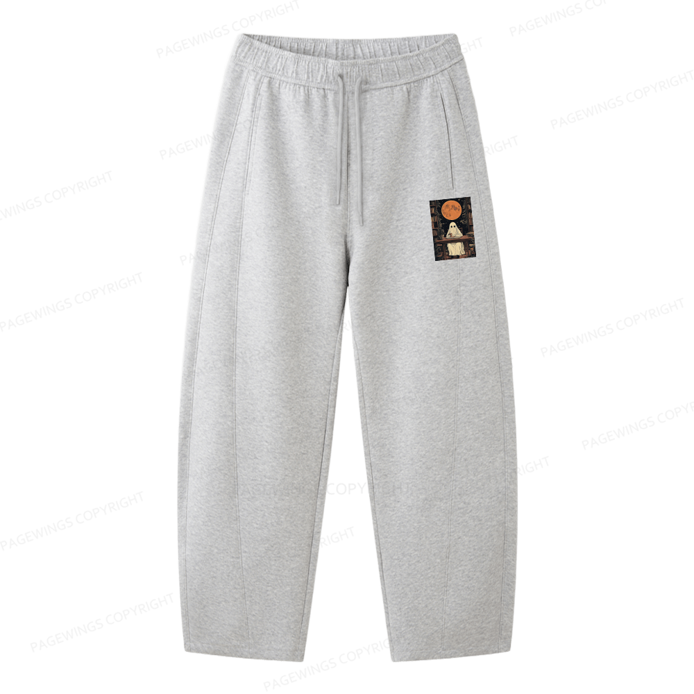 Pagewings Halloween Ghost Books Coffee Unisex Barrel Sweatpants