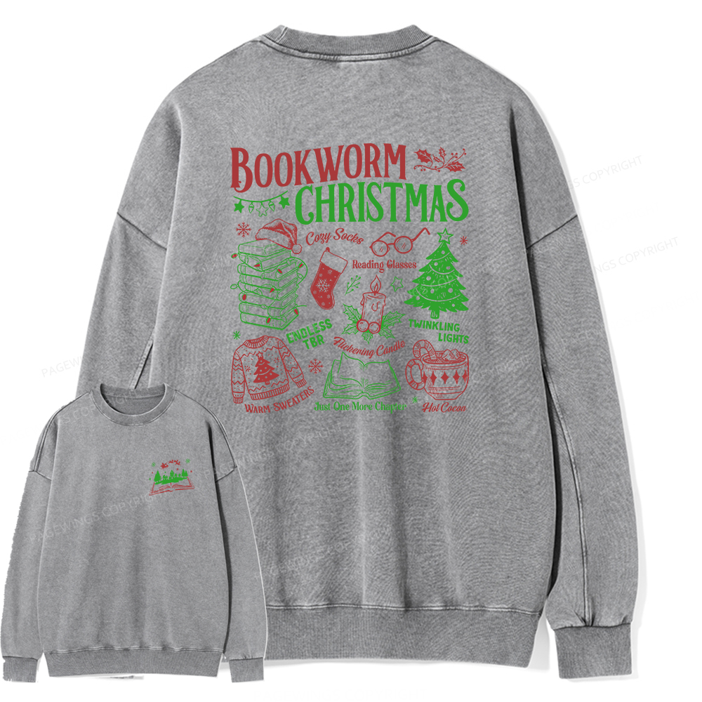 Pagewings Bookworm Christmas Unisex Washed Sweatshirt