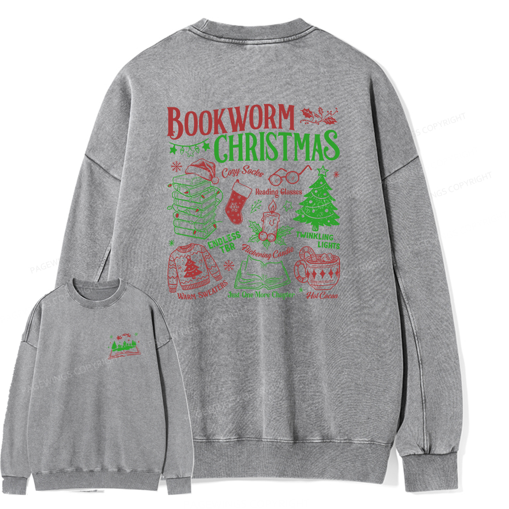 Pagewings Bookworm Christmas Unisex Washed Sweatshirt