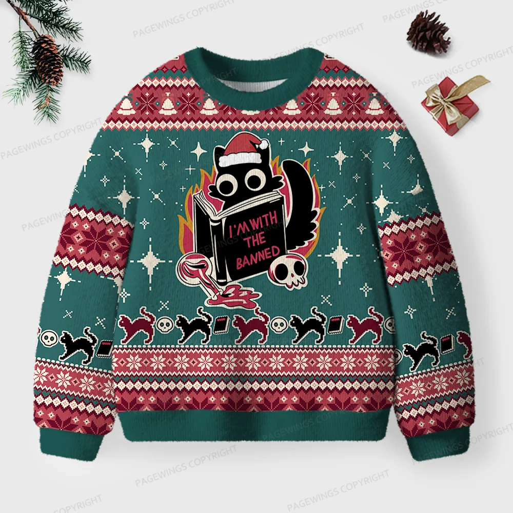 Pagewings I'm With The Banned Unisex Ugly Knit Sweatshirt