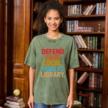 Pagewings Defend Your Local Public Library Unisex Washed T-shirt