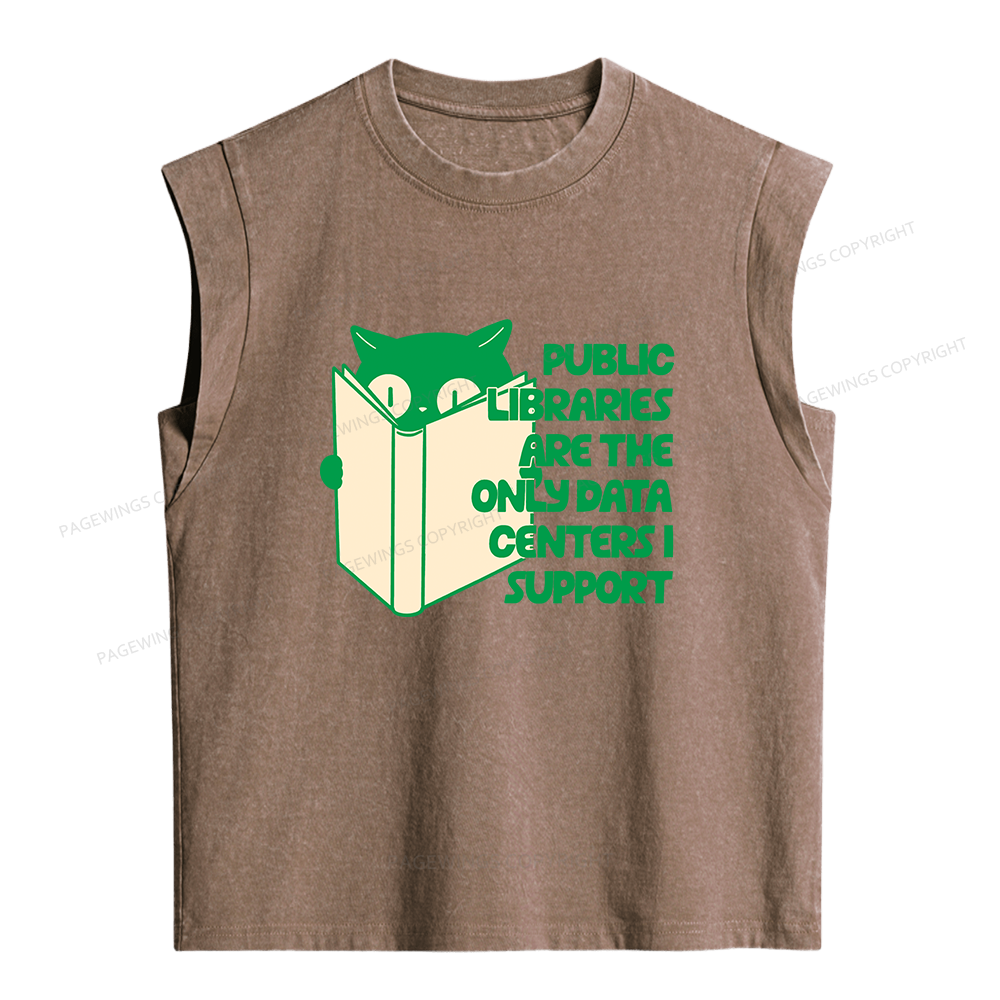 Pagewings Public Libraries are the Only Data Centers Women's Washed Tank Top
