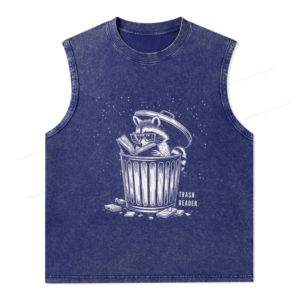Pagewings Trash Reader Raccoon - Book Quote Unisex Washed Tank Top
