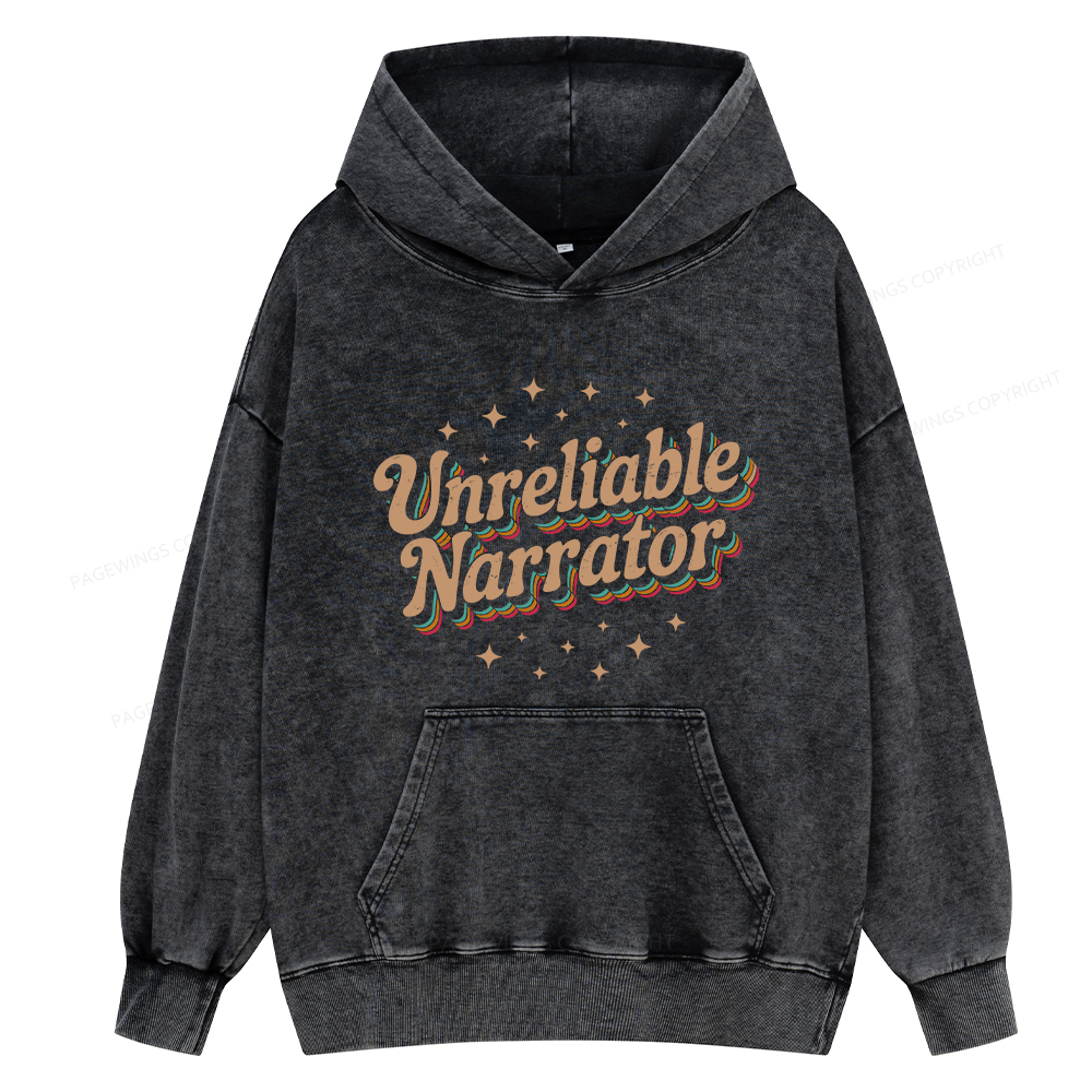 Pagewings Unreliable Narrator Unisex Washed Hoodie