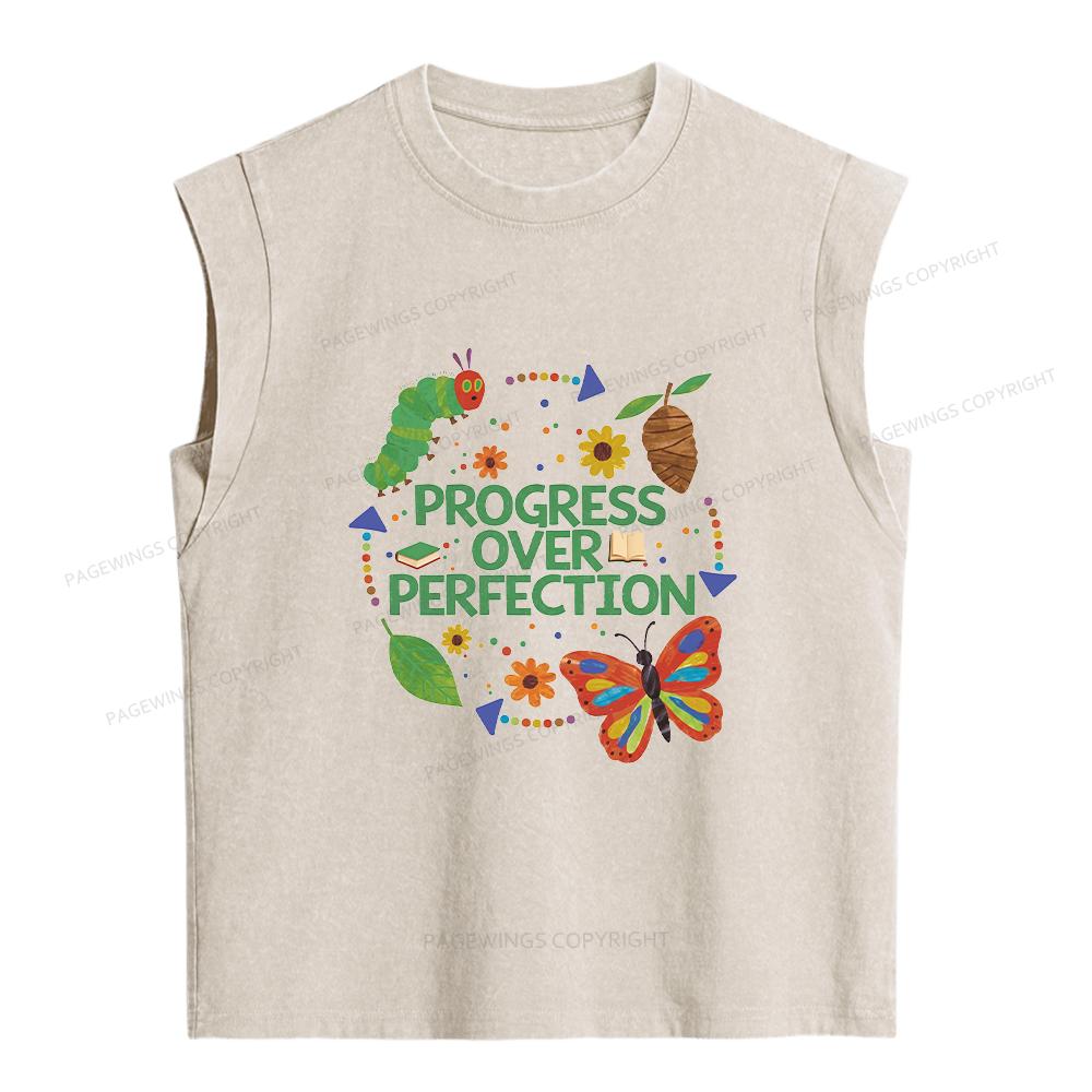 Pagewing Progress Over Perfection Women's Washed Tank Top