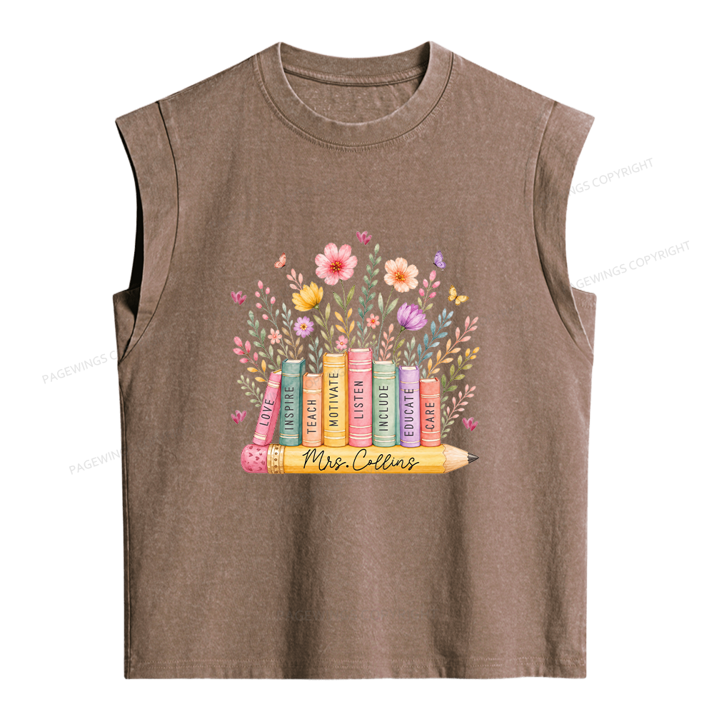 Pagewings Personalized Teacher  Women's Washed Tank Top