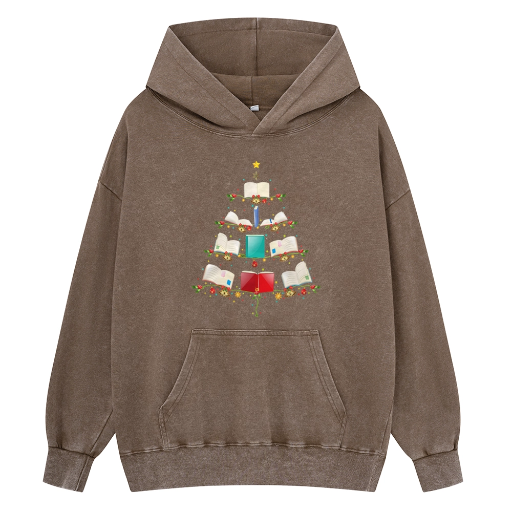Pagewings Book Christmas Tree Unisex Washed Hoodie