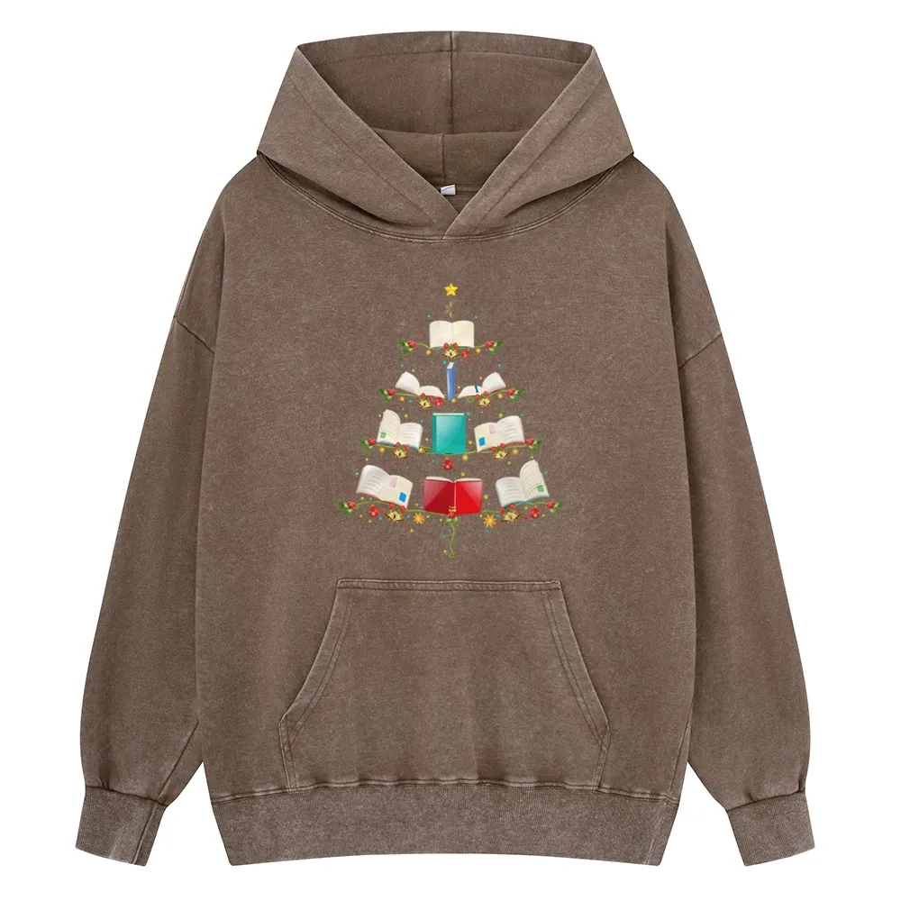 Pagewings Book Christmas Tree Unisex Washed Hoodie