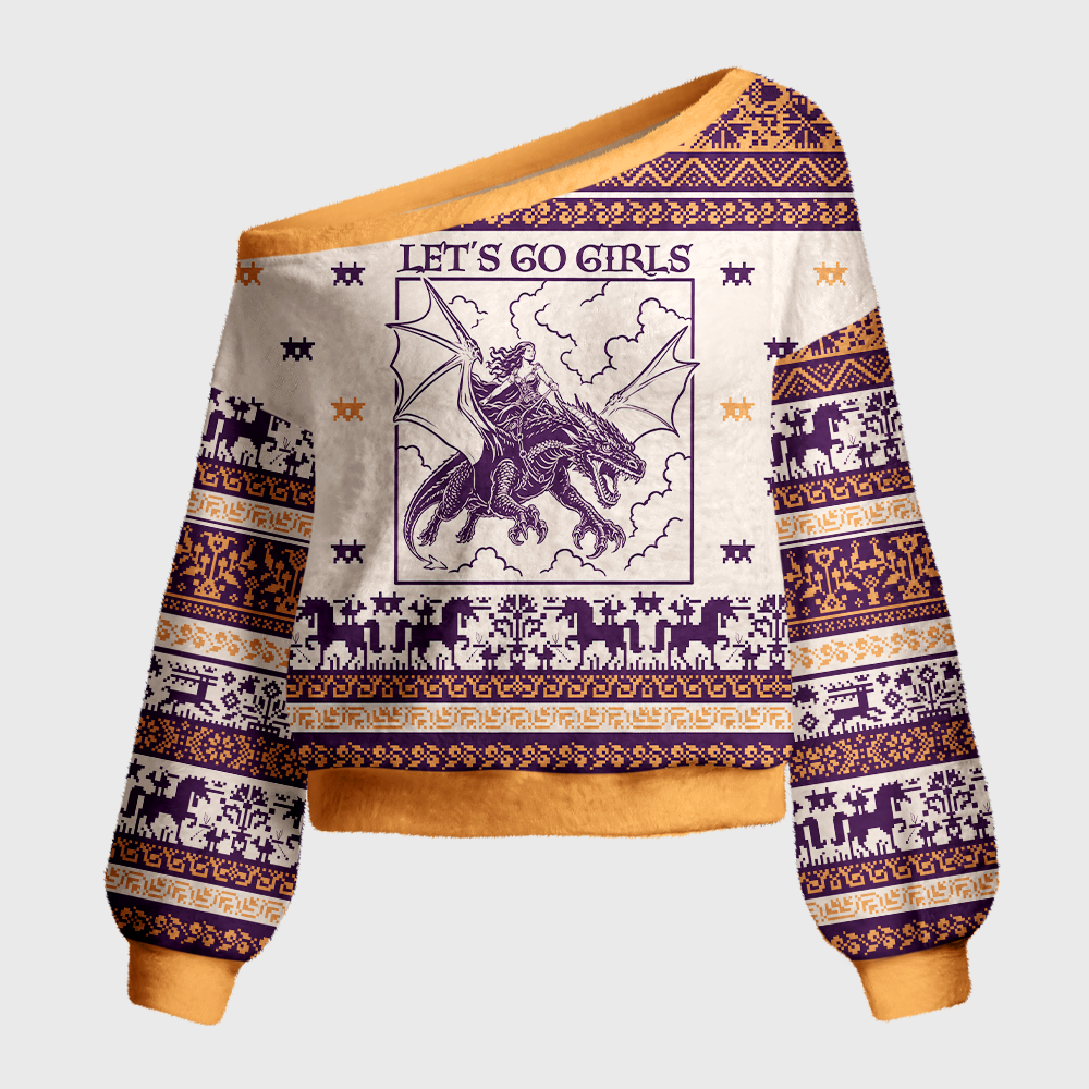 Pagewings Fantasy Graphic Off Shoulder Ugly Knit Sweater