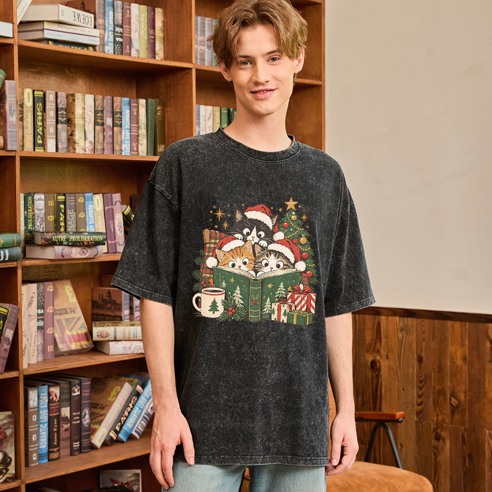 Pagewings Cat Lover Christmas Unisex Washed T-shirt