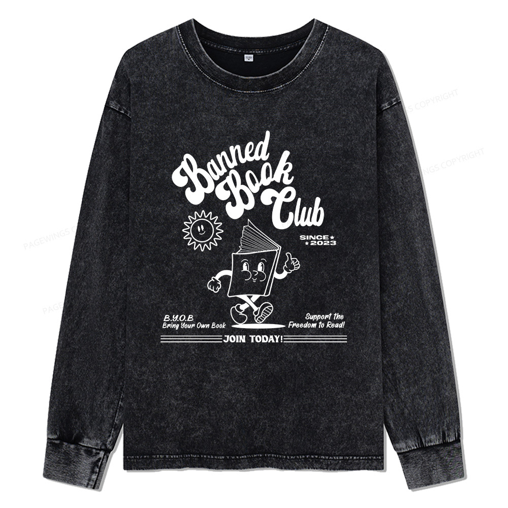 Pagewings Read Banned Books Unisex Washed Long Sleeve T-shirt