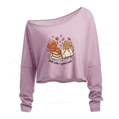 Pagewings Fall Into A Good Book Slouchy Long Sleeve Off Shoulder T-shirt