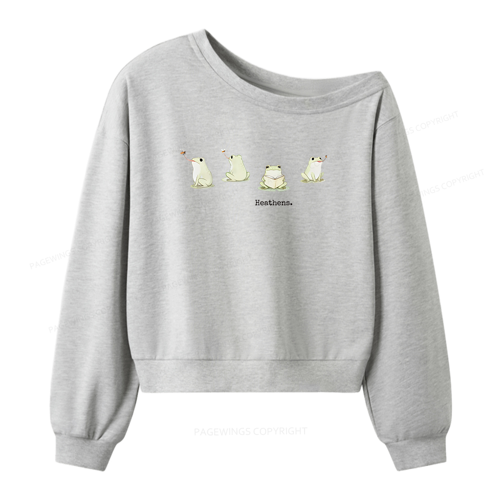 Pagewings Frog Reading Book Lover Women Off Shoulder Sweatshirt