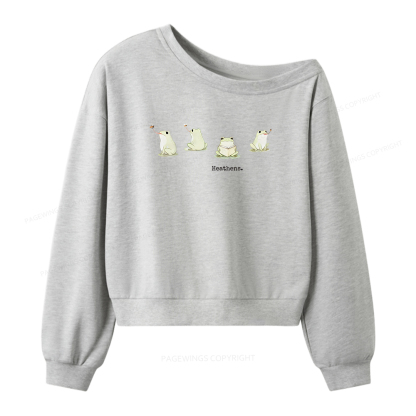 Pagewings Frog Reading Book Lover Women Off Shoulder Sweatshirt