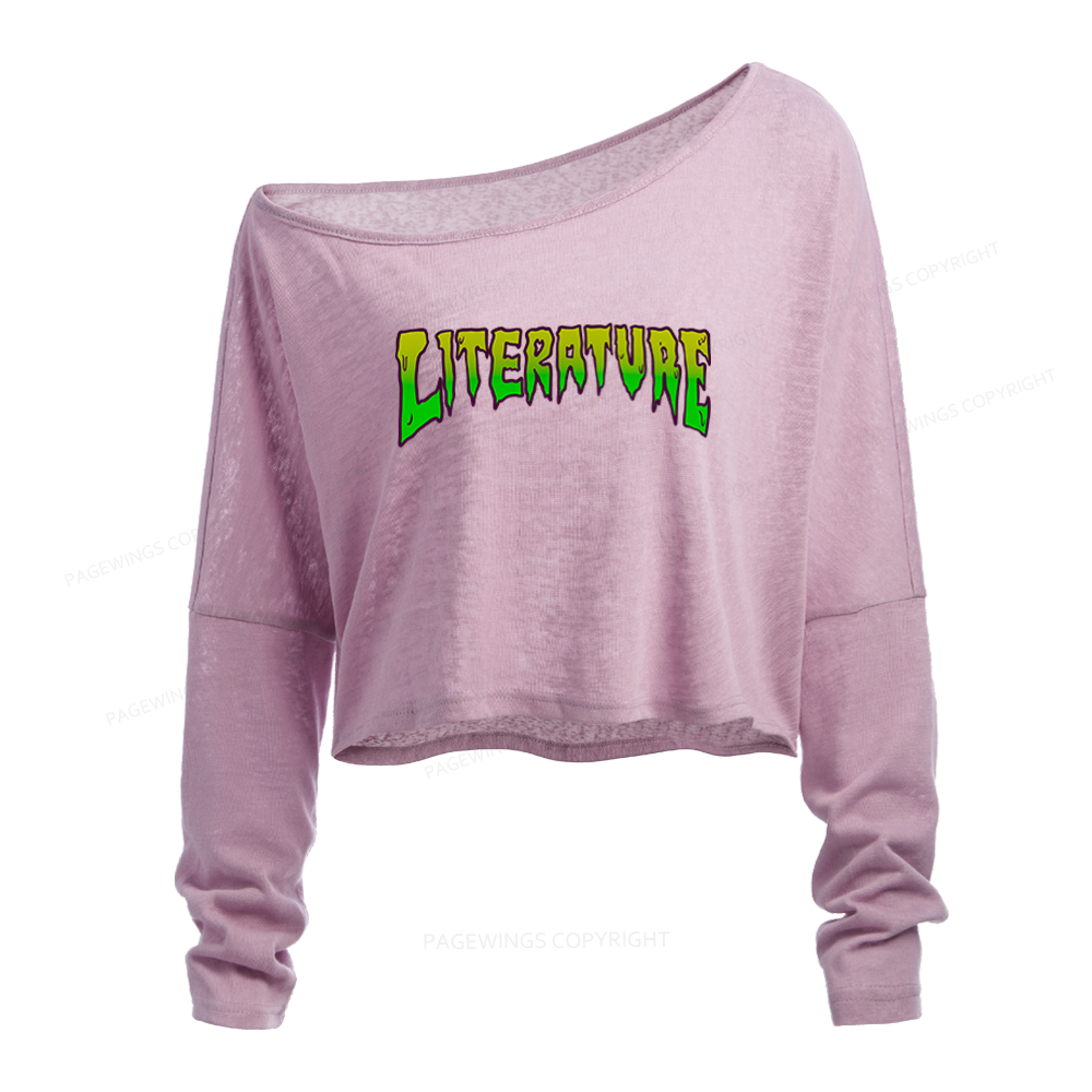Pagewings Literature Slouchy Long Sleeve Off Shoulder T-shirt