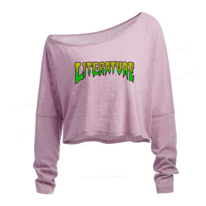 Pagewings Literature Slouchy Long Sleeve Off Shoulder T-shirt