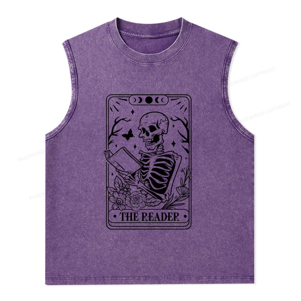 Pagewings Halloween The Reader Tarot Card Unisex Washed Tank Top