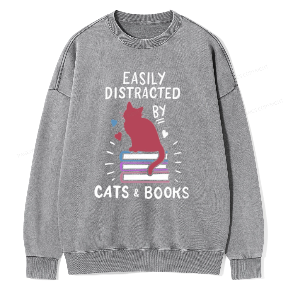 Pagewing Book Fun Cat Book Funny Unisex Washed Sweatshirt