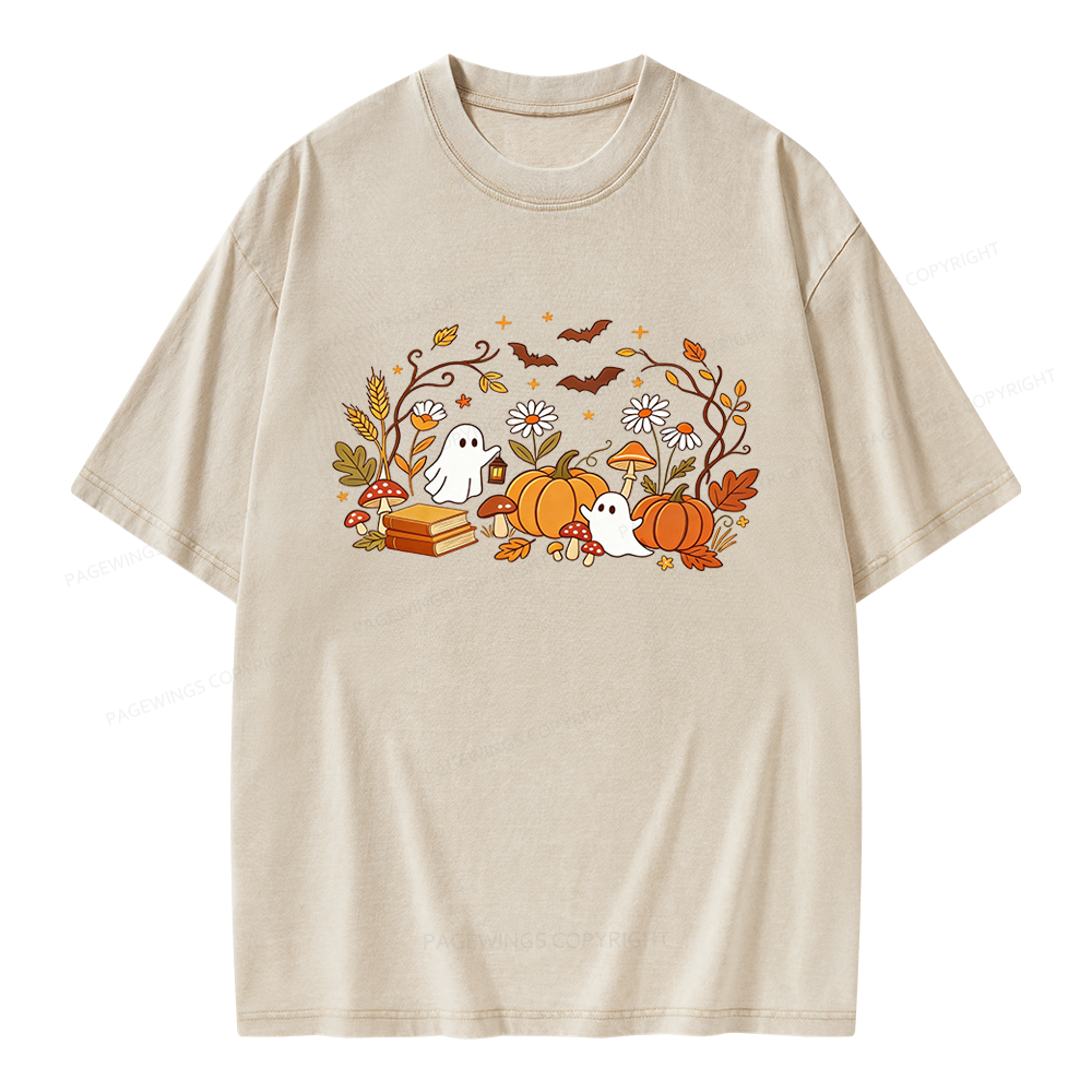 Pagewings Halloween Ghost Unisex Washed T-shirt