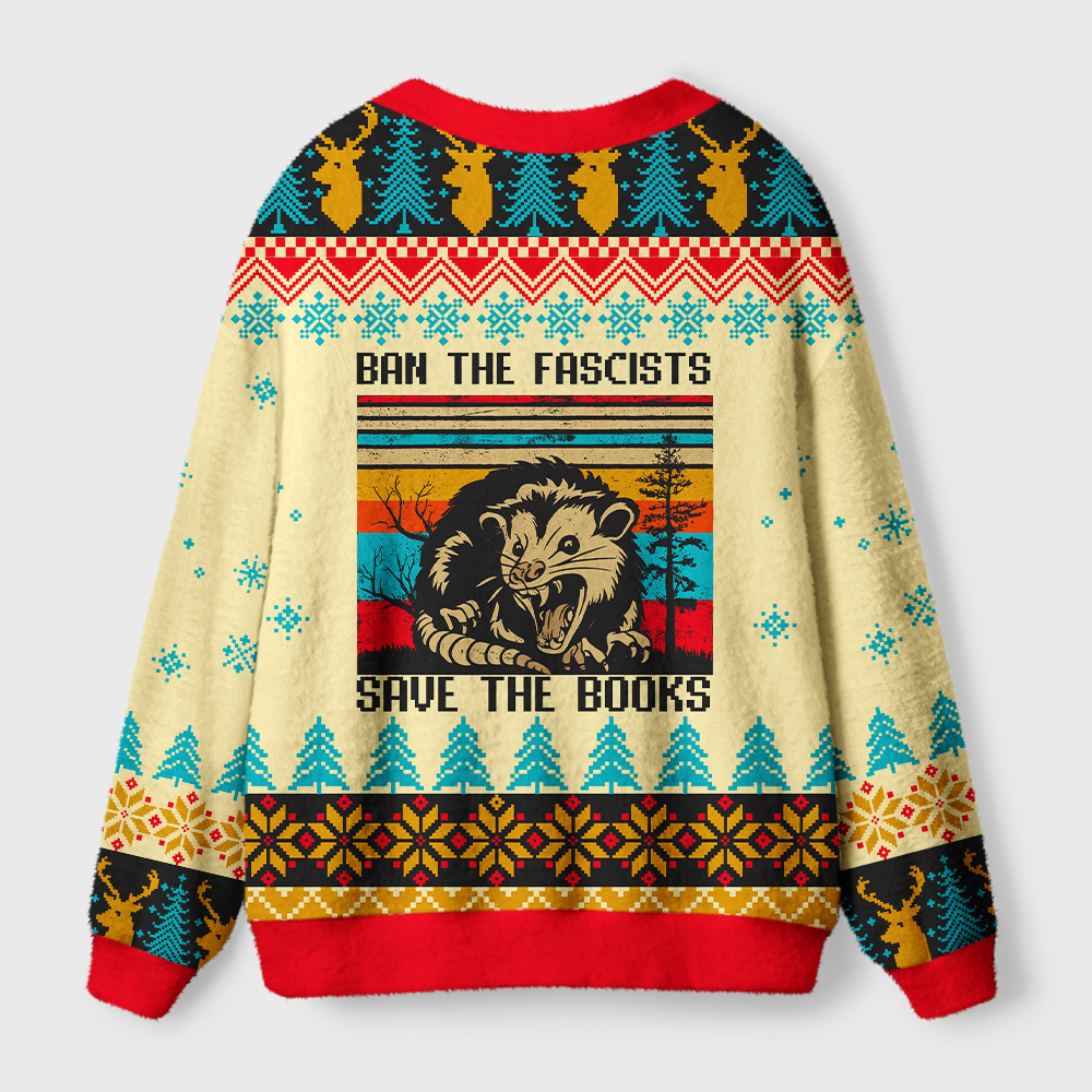 Pagewings Ban The Fascists Save The Books Light Knit Unisex Cardigan Sweaters