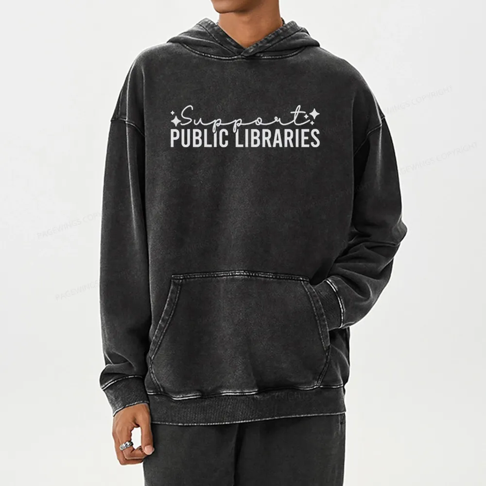 Pagewings Public Libraries Unisex Washed Hoodie