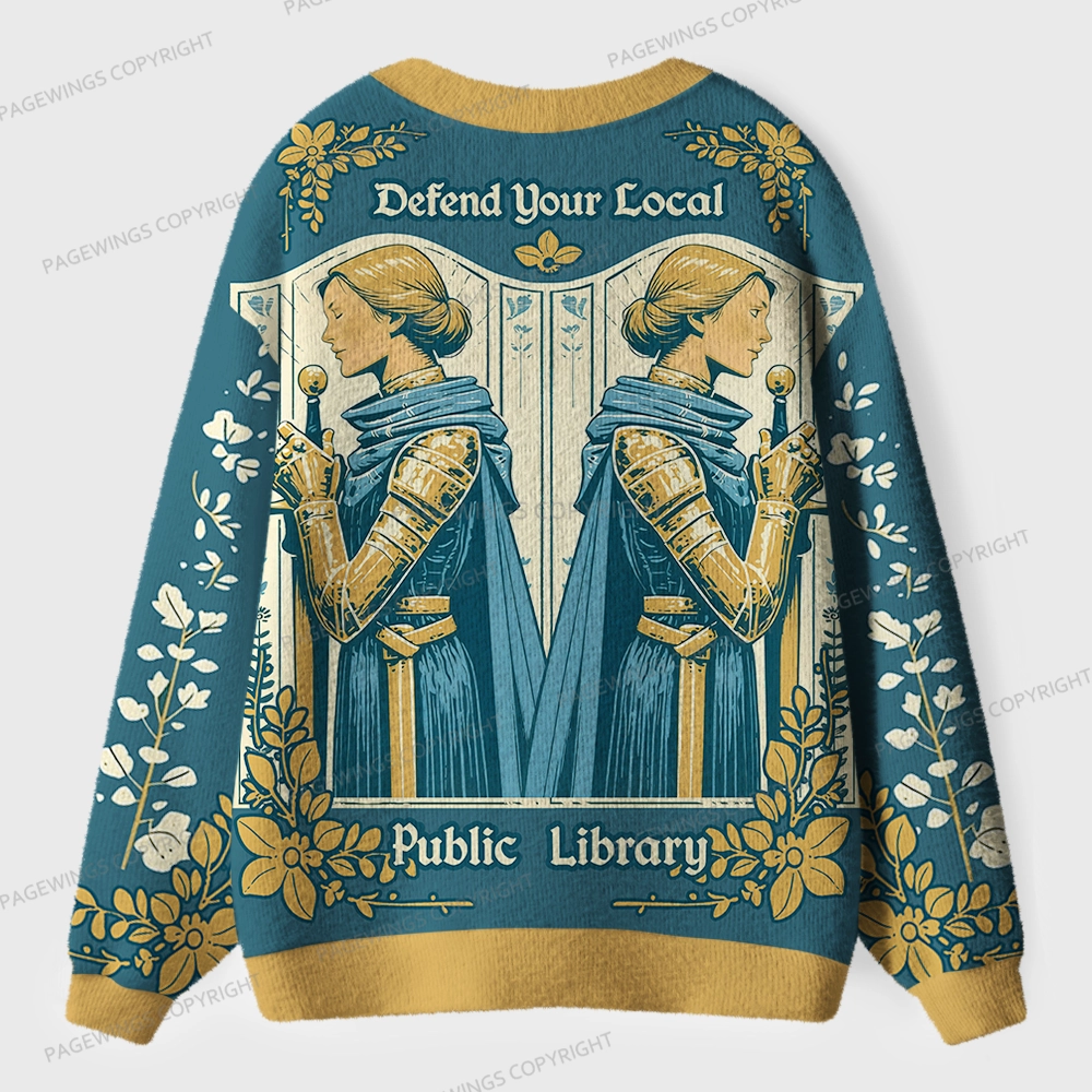 Pagewings Defend Local Public Library Unisex Ugly Cardigan Sweaters