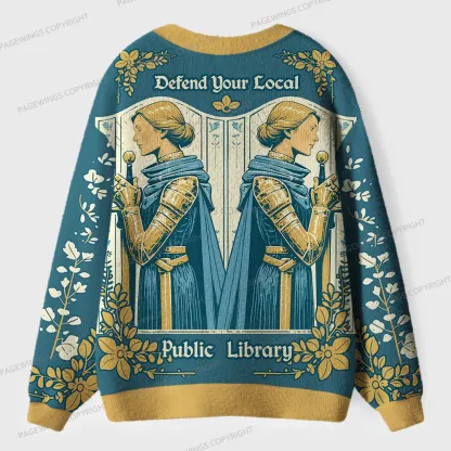 Pagewings Defend Local Public Library Unisex Ugly Cardigan Sweaters