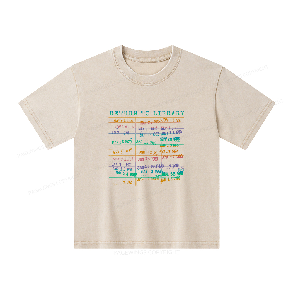 Pagewings Vintage Library Rainbow Unisex Kids Washed T-shirt