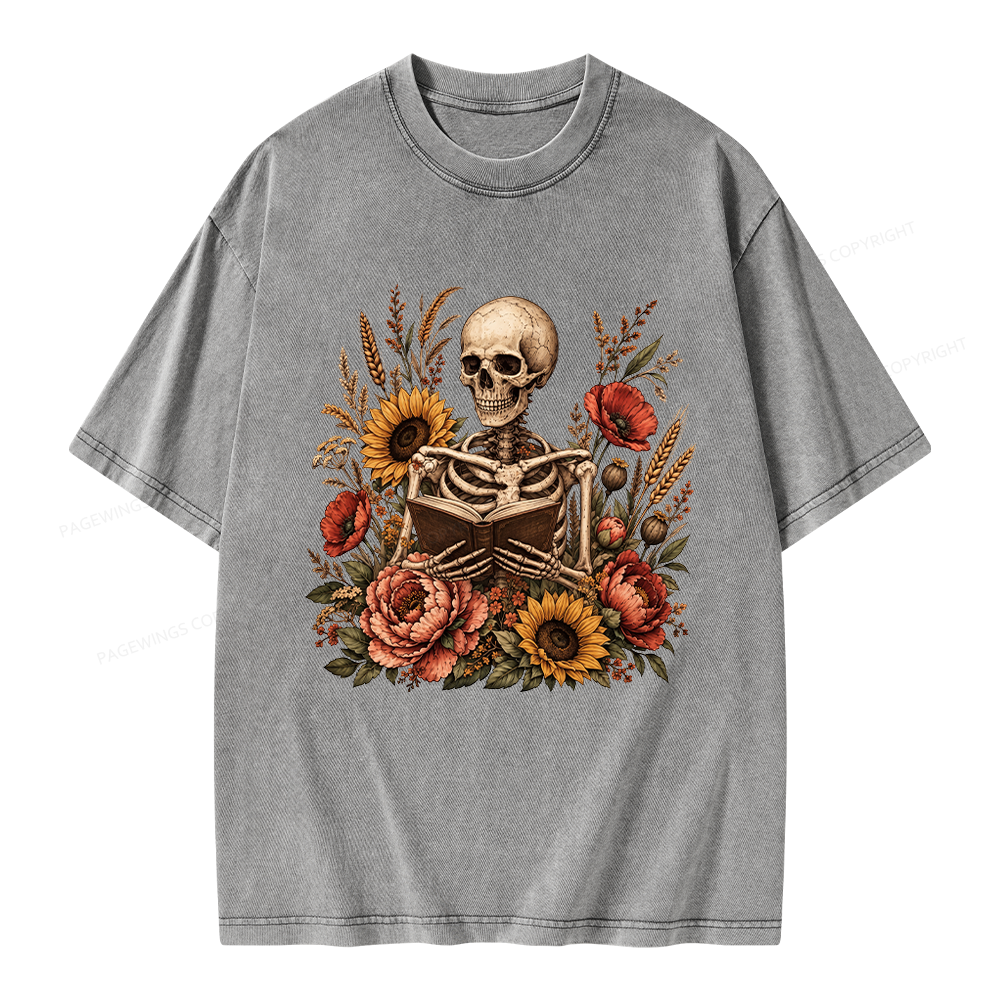 Pagewings Floral Skeleton Unisex Washed T-shirt