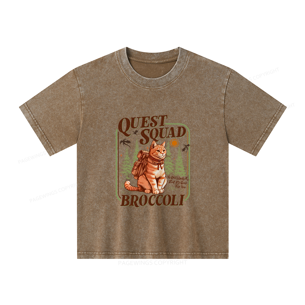 Pagewings Quest Squad Broccoli Unisex Kids Washed T-shirt