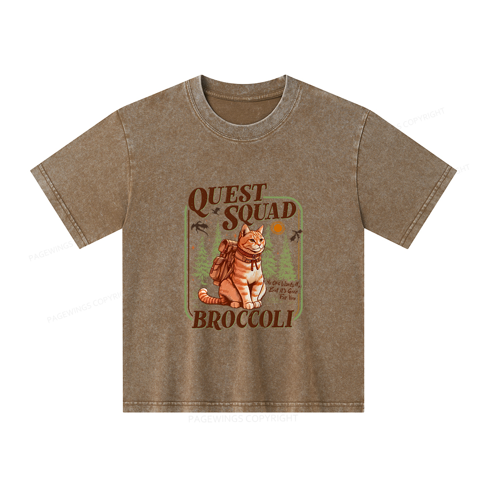 Pagewings Quest Squad Broccoli Unisex Kids Washed T-shirt