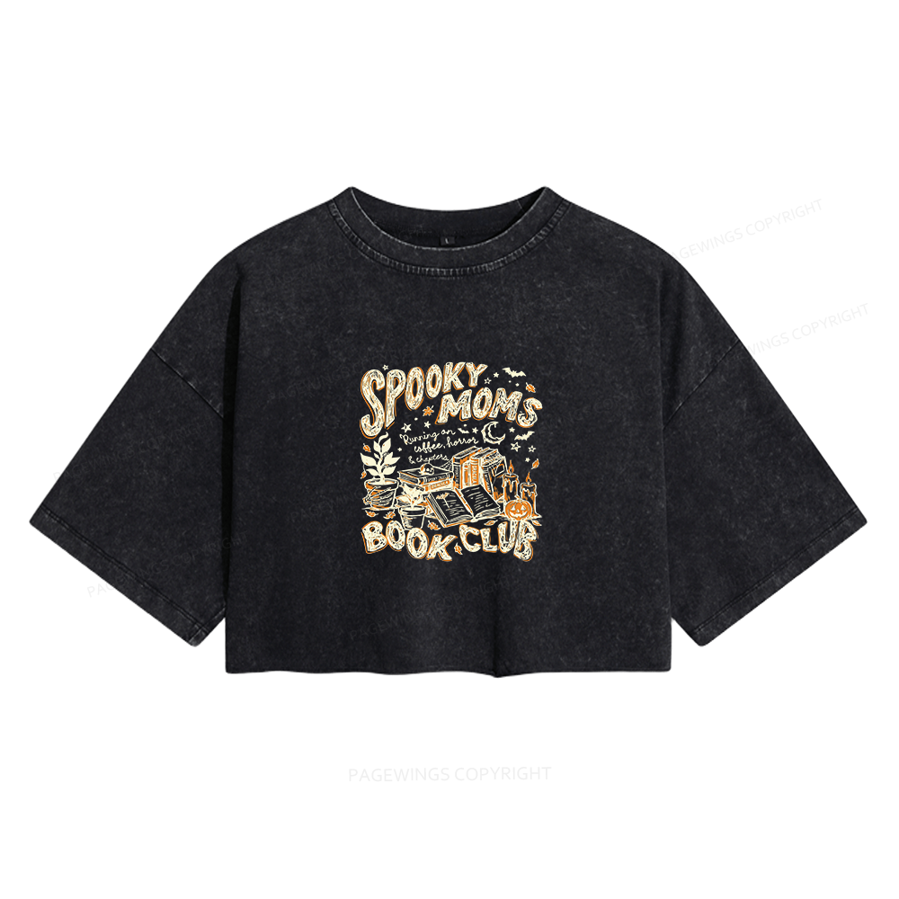 Pagewings Spooky Moms Book Club Women's Washed Cropped T-shirt