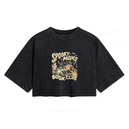 Pagewings Spooky Moms Book Club Women's Washed Cropped T-shirt