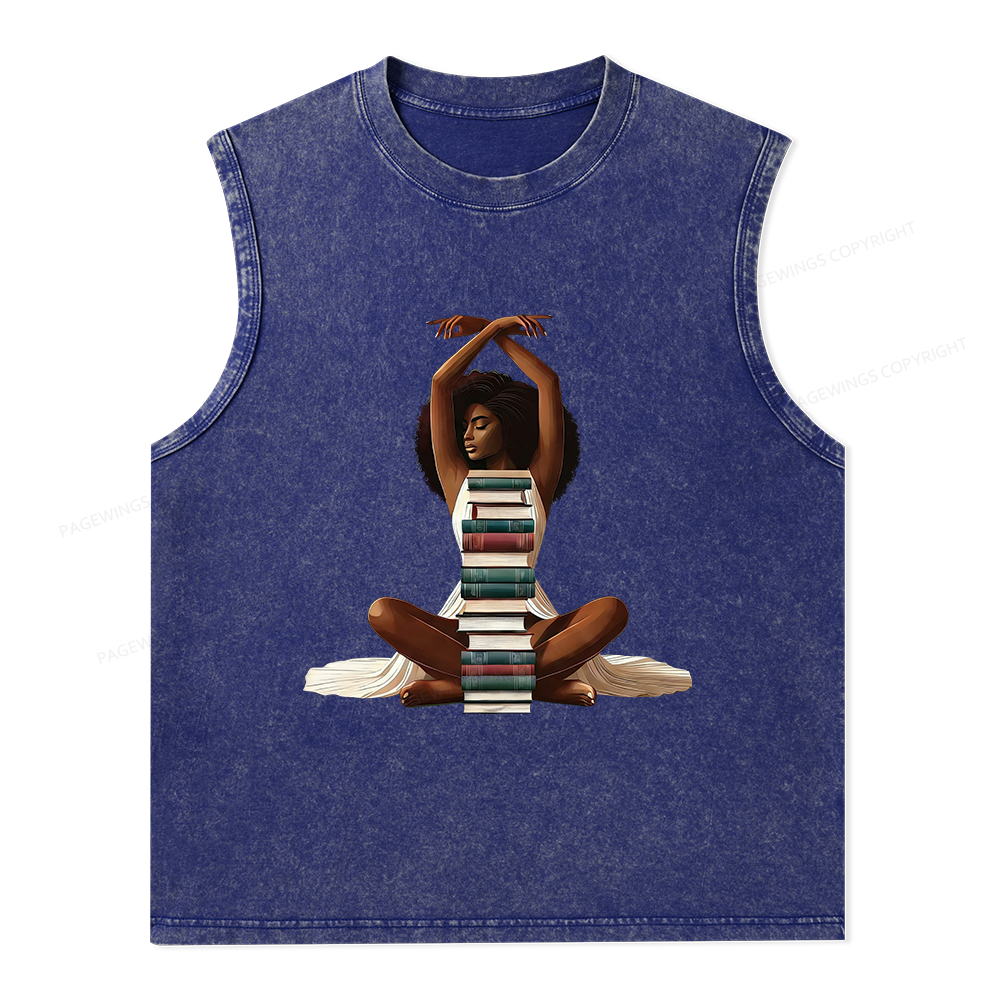 Pagewings Black Girl Reading Unisex Washed Tank Top