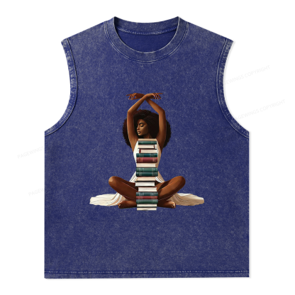 Pagewings Black Girl Reading Unisex Washed Tank Top