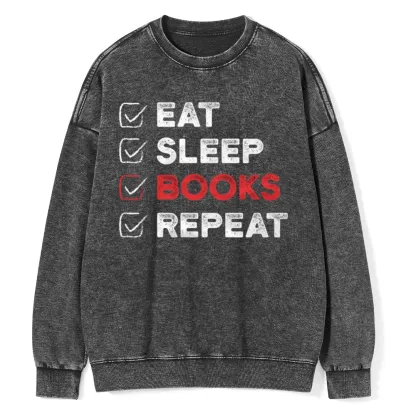 Pagewings Eat Sleep Books Repeat Unisex Washed Sweatshirt