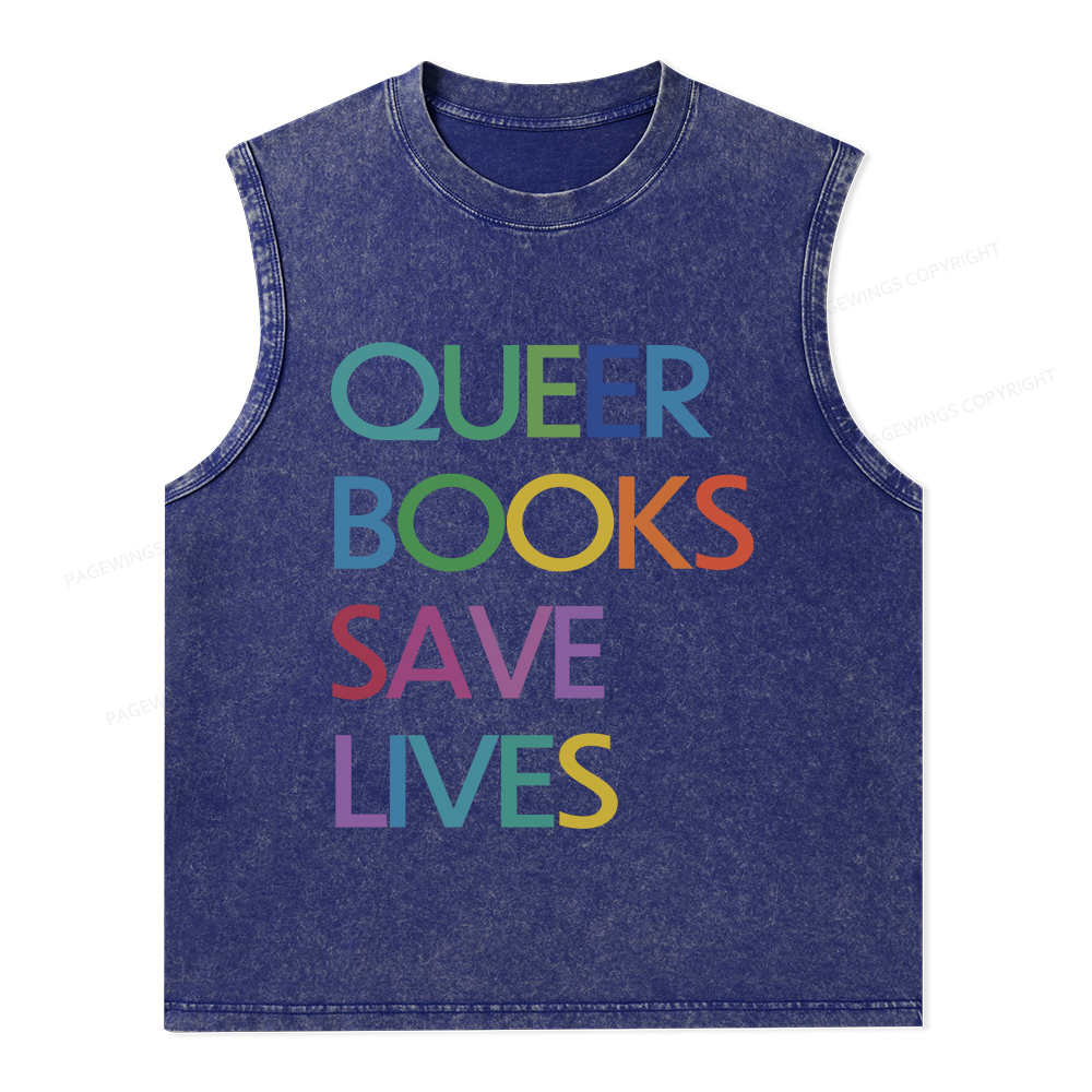 Pagewings  Queer Books Save Lives Unisex Washed Tank Top