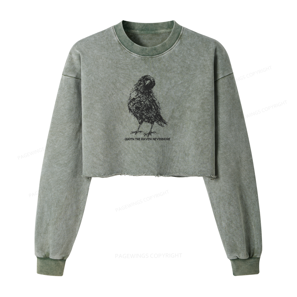 Pagewings Nevermore Crow Washed Crop Sweatshirt