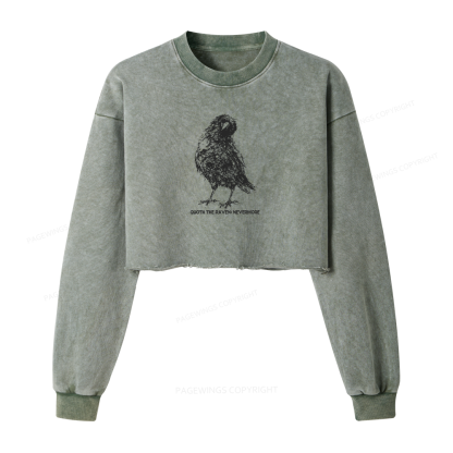 Pagewings Nevermore Crow Washed Crop Sweatshirt