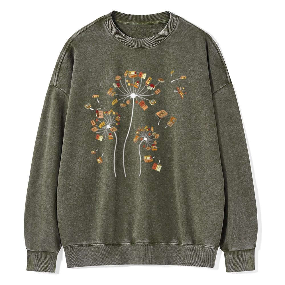 Pagewings Dandelion Flower Books Unisex Washed Sweatshirt