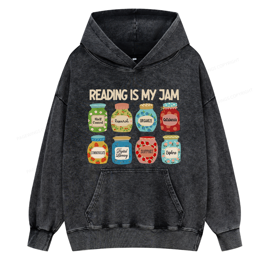 Pagewings Reading is My Jam Bookworm Unisex Washed Hoodie