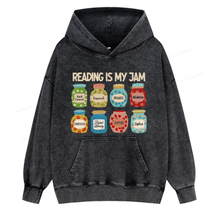 Pagewings Reading is My Jam Bookworm Unisex Washed Hoodie