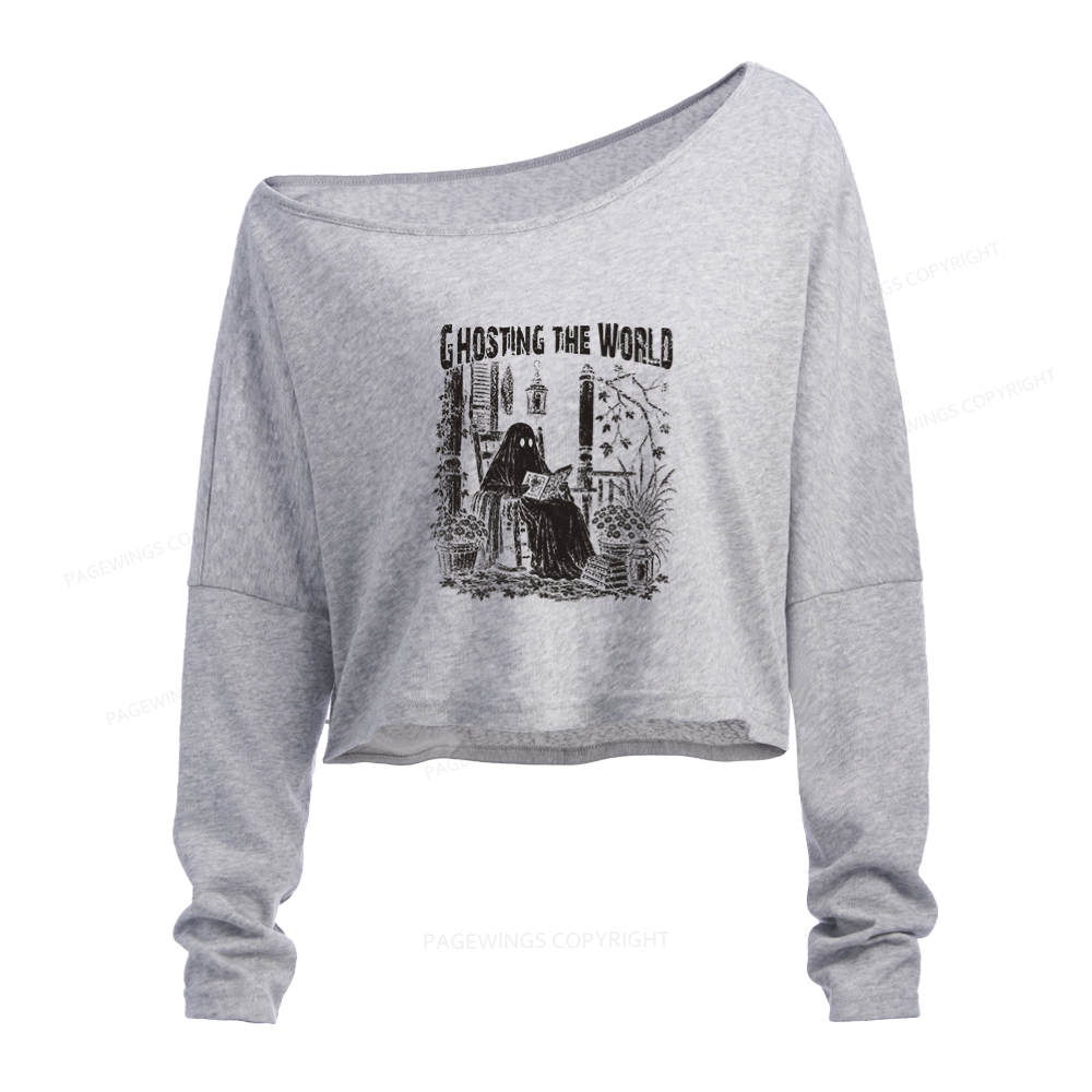 Pagewings Ghosting The World Slouchy Long Sleeve Off Shoulder T-shirt