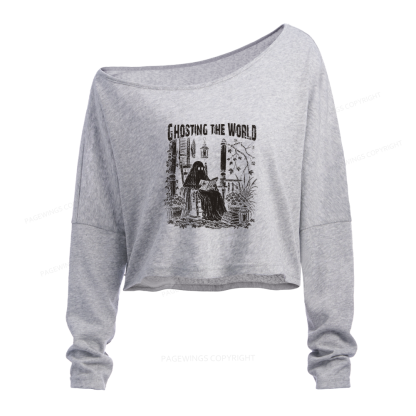 Pagewings Ghosting The World Slouchy Long Sleeve Off Shoulder T-shirt