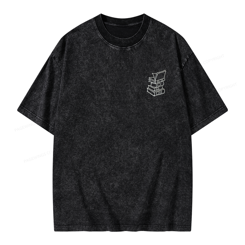 Pagewings Embroidered Stack of Books Unisex Washed T-shirt