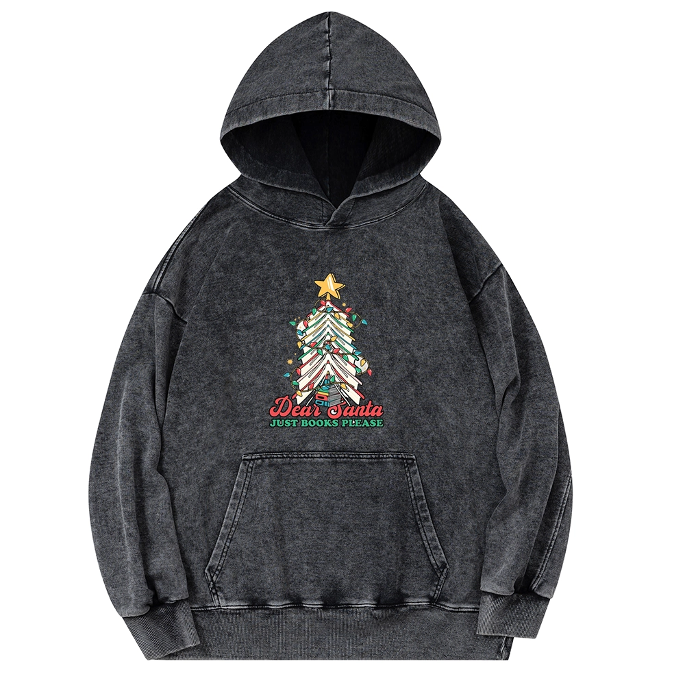 Pagewings Christmas Dear Santa Just Books Please Unisex Washed Hoodie