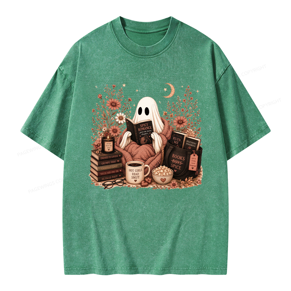 Pagewings Smut Reading Ghost Unisex Washed T-shirt