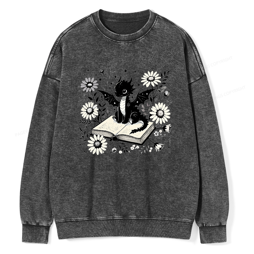 Pagewings Bookworm Dragon Unisex Washed Sweatshirt