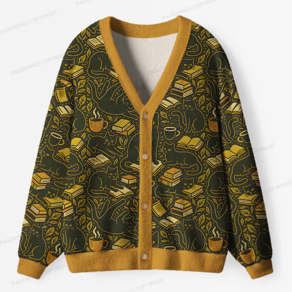Pagewings Cozy Autumn Reading Unisex Ugly Cardigan Sweaters